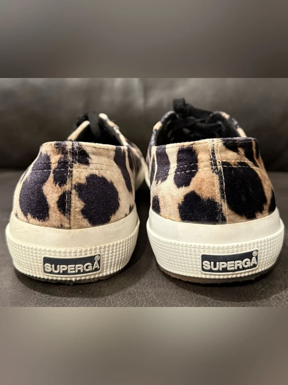 Superga Black and Tan Leopard Print Velvet Sneakers - Picture 4 of 7